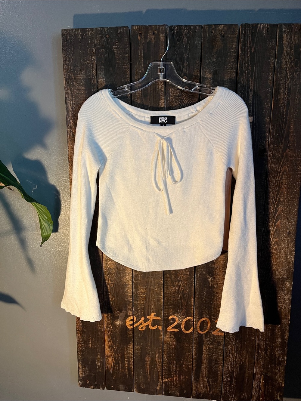 NYC Cream Tie-Front Cropped Long Sleeve Top